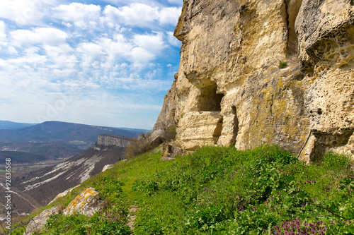 White cliff with caves