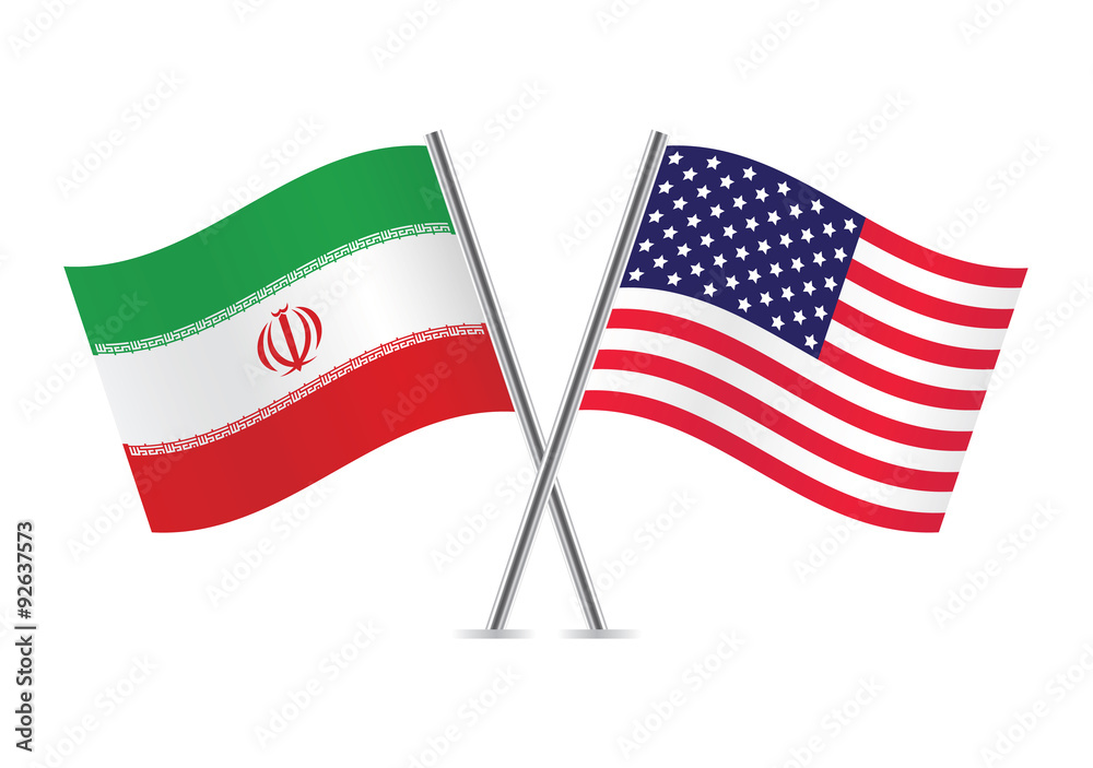 Fototapeta premium American and Iranian flags. Vector illustration.