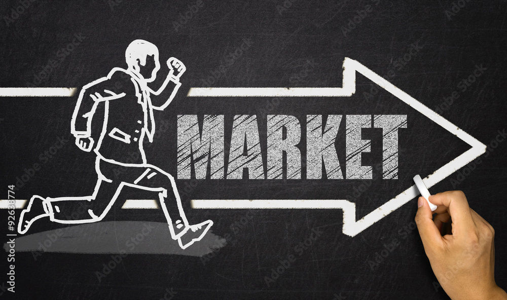 market concept on blackboard market concept on blackboard