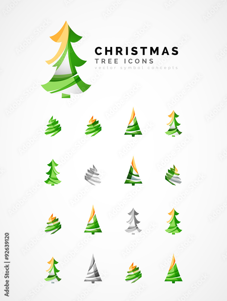 Obraz premium Set of abstract Christmas Tree Icons, business logo concepts