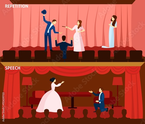 Theater performance 2 flat banners composition