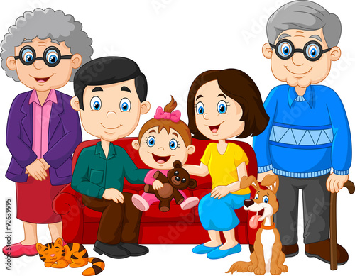 Cartoon happy family isolated on white background