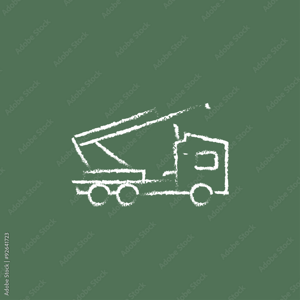 Machine with a crane icon drawn in chalk. Machine with a crane icon drawn in chalk.