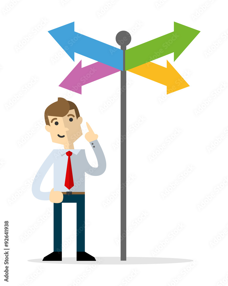Vector of a businessman choosing a right direction Vector of a businessman choosing a right direction