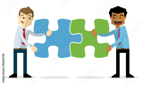 Vector of a businessmen joining puzzles