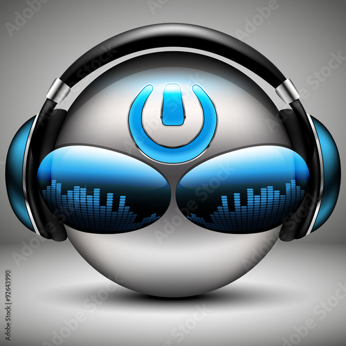 Brutal DJ music smiley with headphones