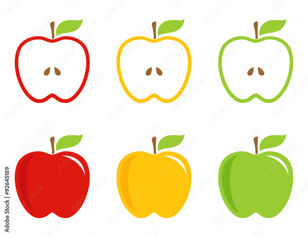 Yellow, green and red stylized apples.