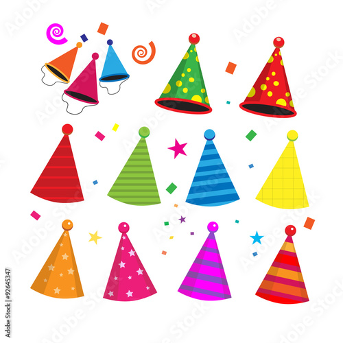 Colorful birthday party hats celebration vector