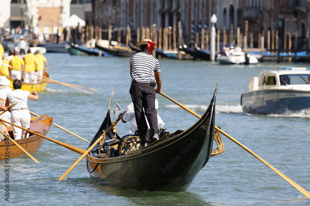 Venice, Italy - September 6, 2015: Historical ships open the Regatta Storica, the main event in the annual 