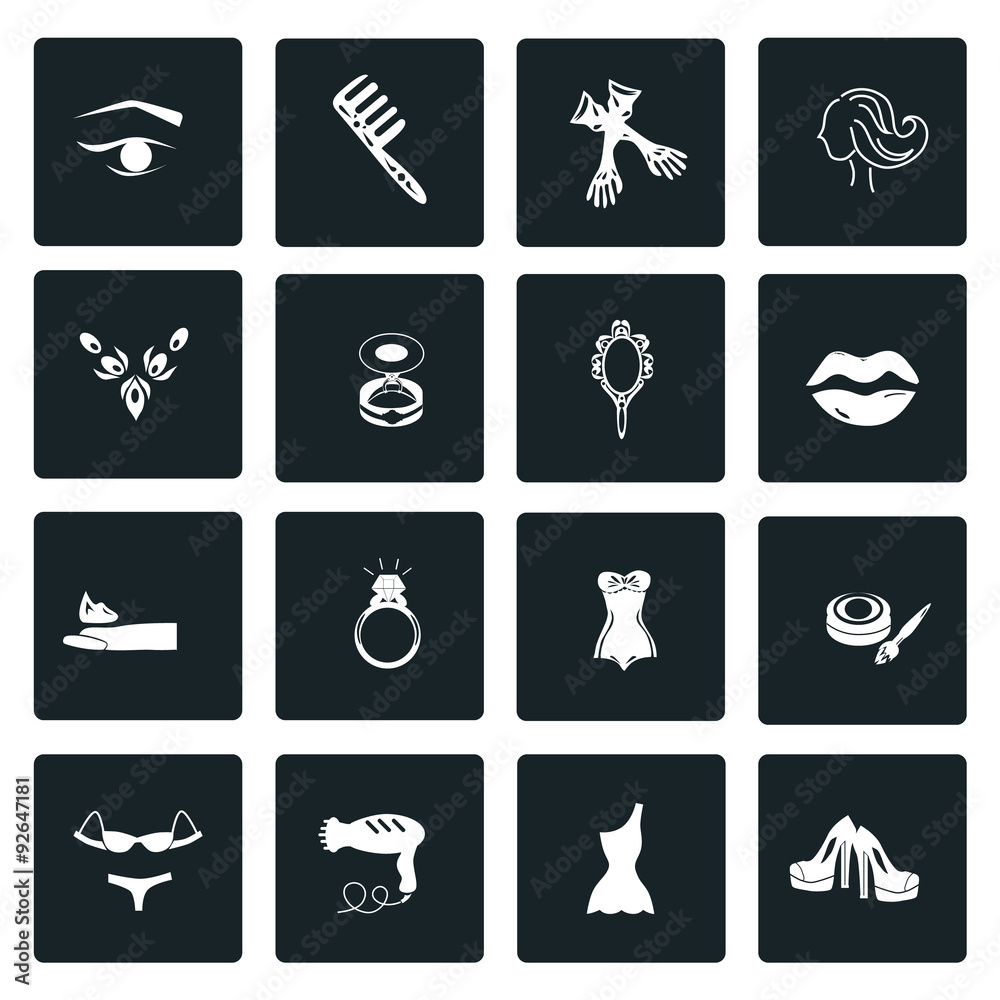 Set of sixteen beauty and fasion icons
