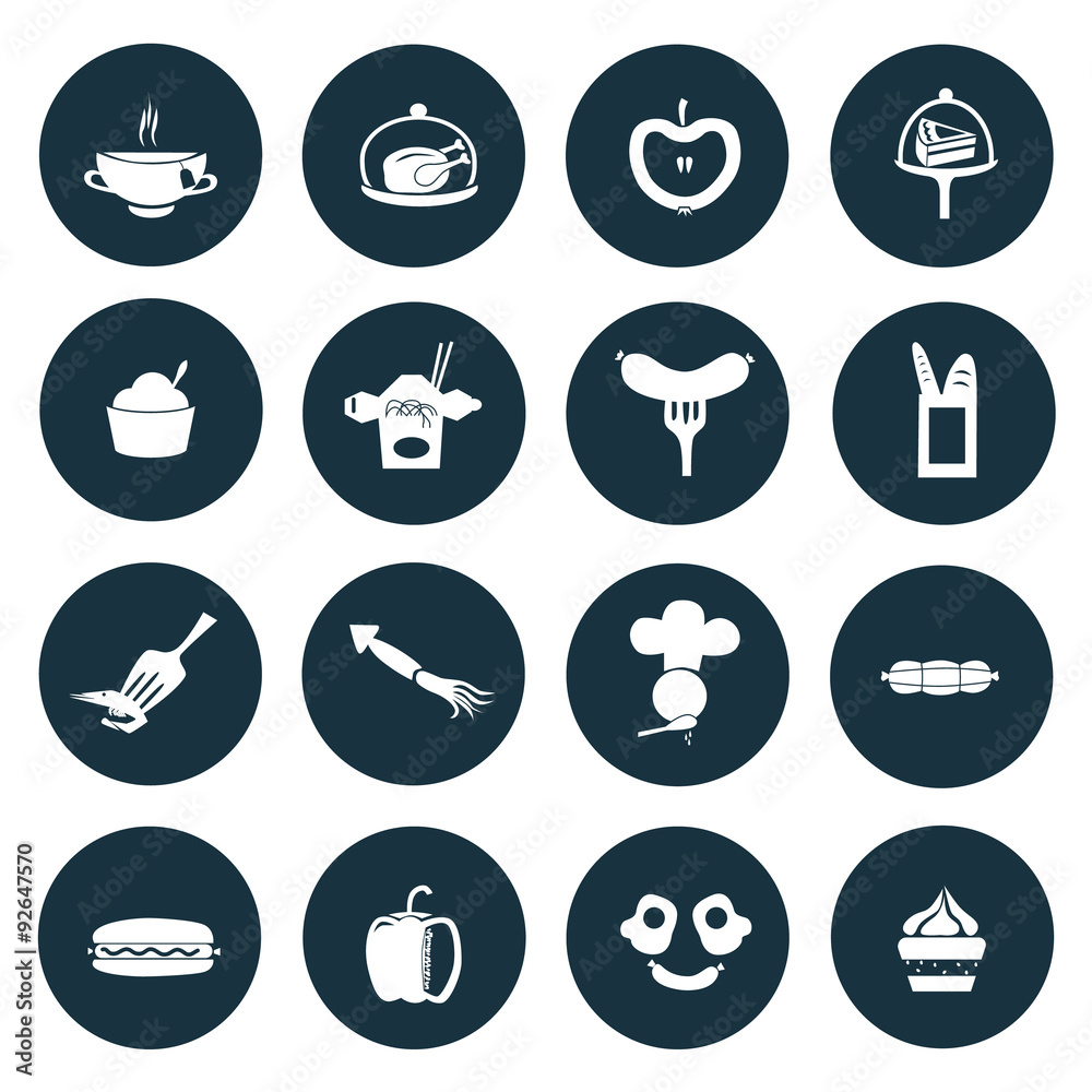Set of  sixteen food icons
