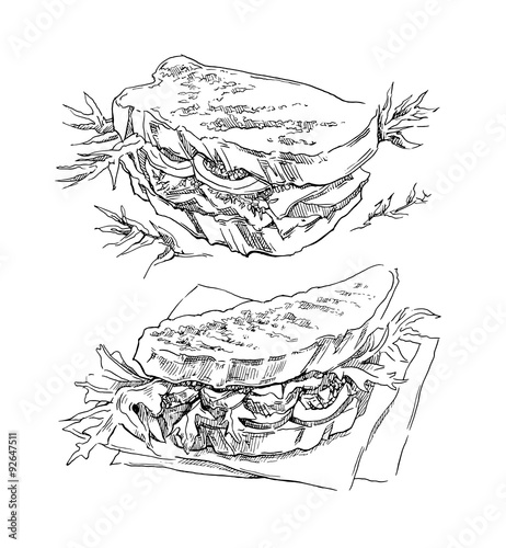 Hand made vector sketch of sandwich.