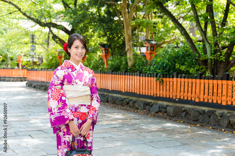 Japanese woman with kimono in traditional temple Japanese woman with kimono in traditional temple