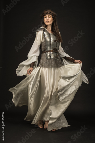 Beautiful Girl warrior in medieval clothes