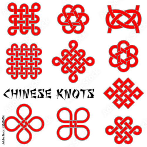 Chinese knots (Clover Leaf, Flower Knot, Endless Knot, etc.) collection for your logo, design or project (vector illustration)