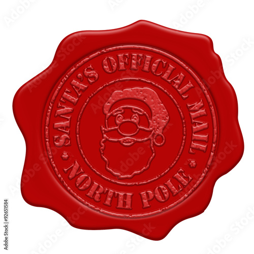 Santa's official mail red wax seal isolated on white background, vector illustration