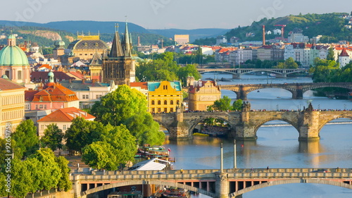 Prague and Vltava river in a spring evening
