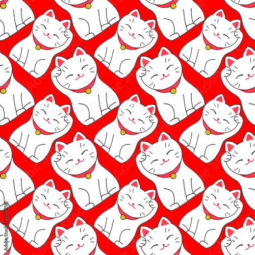 Obraz na płótnie Maneki-neko. Seamless pattern with japanese lucky welcoming cat w salonie