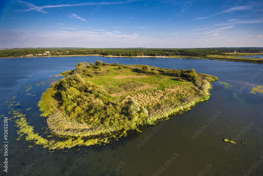 Aerial view of island in lake