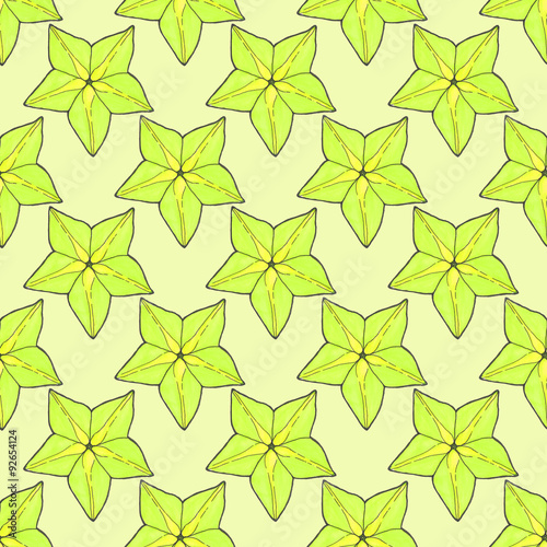 Starfruit or carambola. Seamless pattern with fruits. Hand-drawn