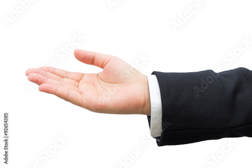Hand of business man on isolated background.
