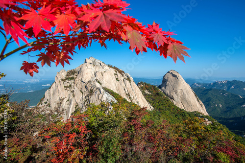 Baegundae peak and Bukhansan mountains in autumn,Seoul in South photo