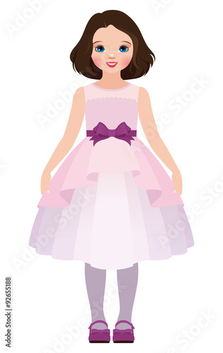 Fashion little girl in a beautiful dress/Vector illustration of a little girl isolated on white in full length