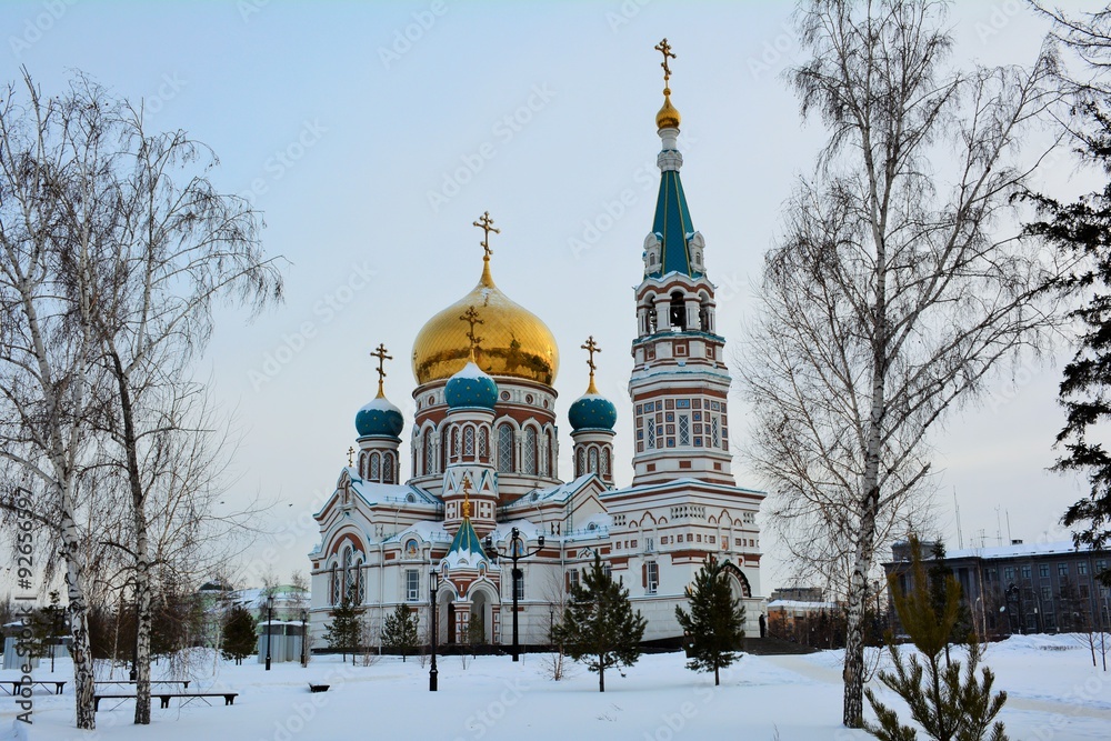 Ταπετσαρία Uspensky Cathedral in winter, Omsk, Russia