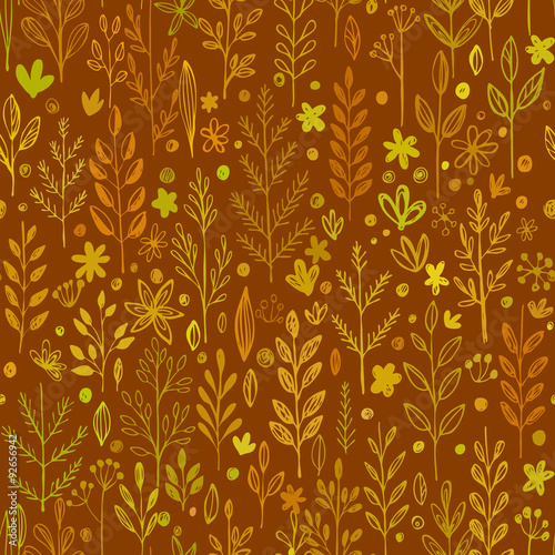 Seamless pattern  doodling fall grass design. Vector