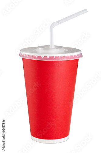 Red paper cup isolated on white background.