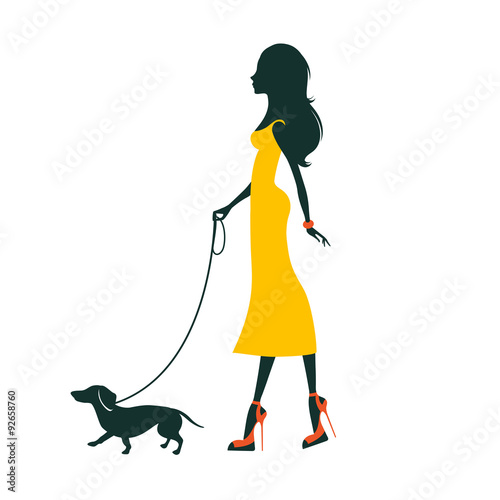 Illustration of a Beautiful woman with dachshund