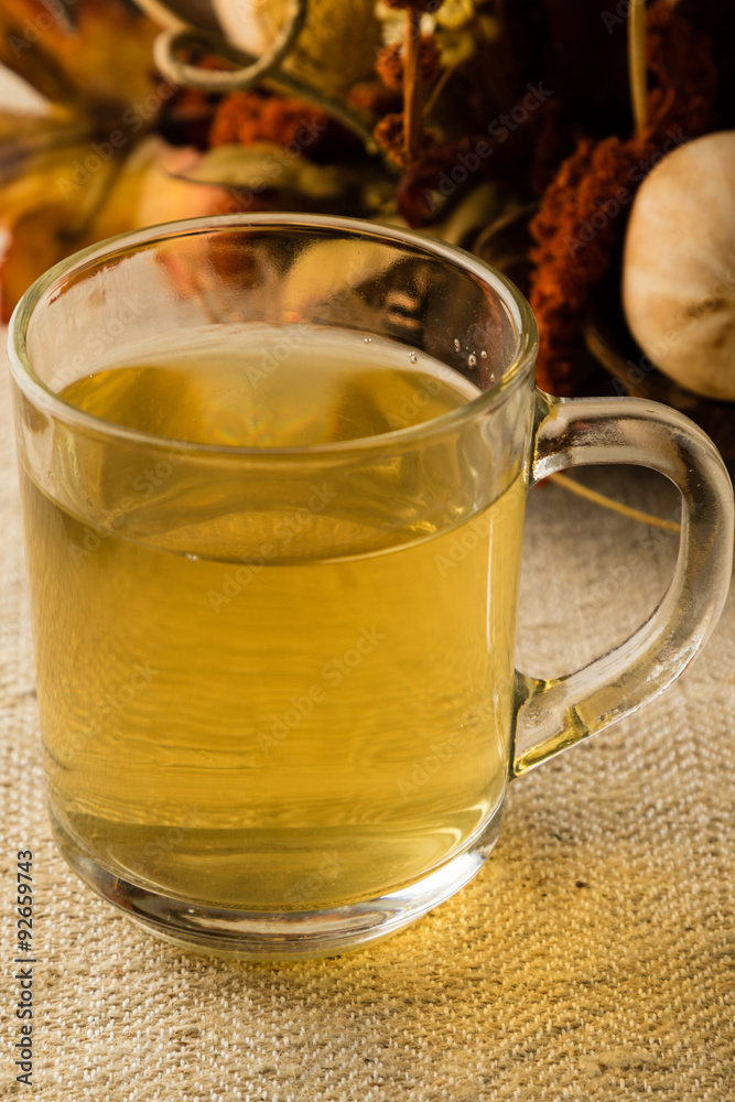 tea in autumn setting