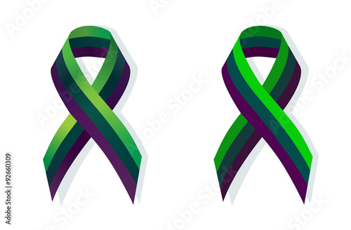 Purple teal and green ribbon awareness