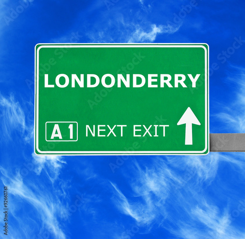 LONDONDERRY road sign against clear blue sky