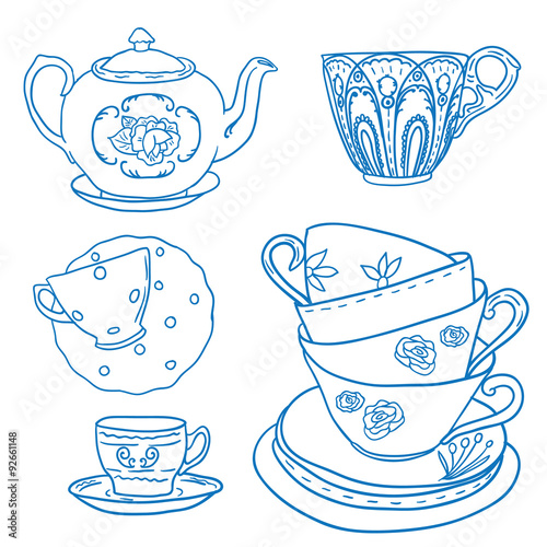 Vector set with teapots and teacups.