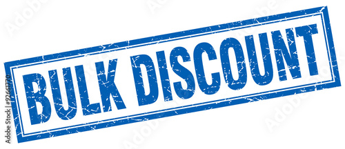 bulk discount blue square grunge stamp on white