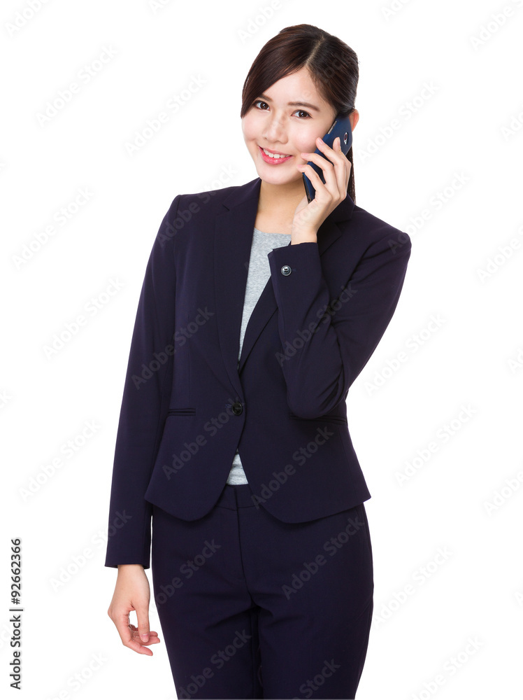 Asian young businesswoman talk to cellphone Asian young businesswoman talk to cellphone