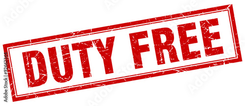 duty free red square grunge stamp on white
