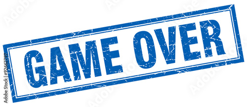 game over blue square grunge stamp on white
