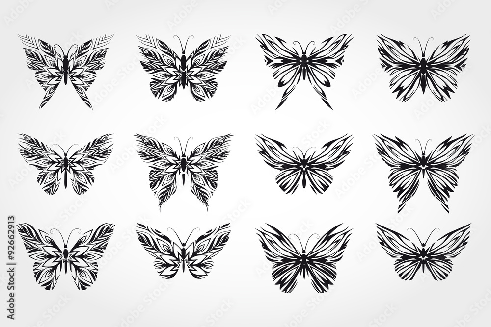 Vector set of black fantasy silhouettes butterflies Vector set of black fantasy silhouettes butterflies