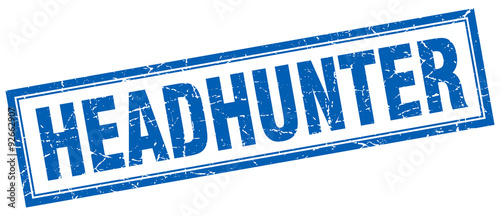 headhunter blue square grunge stamp on white