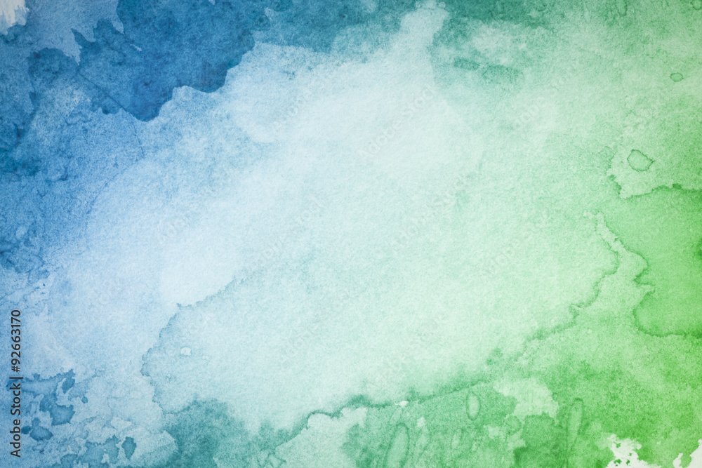 Fototapeta Abstrakcjonistyczny artystyczny zielony błękitny akwareli tło