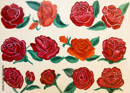 Red roses  painted