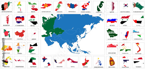 Asia countries flag maps