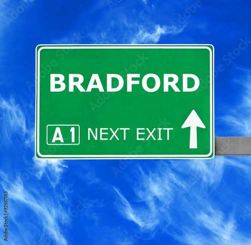 BRADFORD road sign against clear blue sky