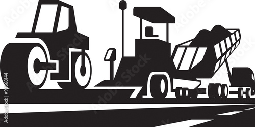 Asphalting of roads, streets and highways - vector illustration
