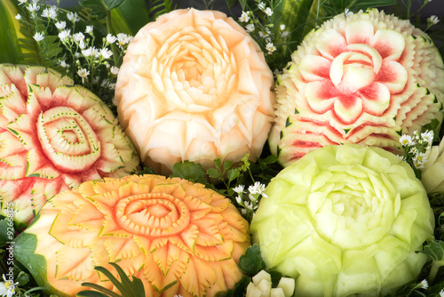 Ripe fruits carved,Culture and art carvings of Thailand