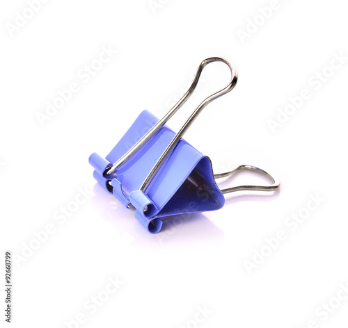 Blue paper clip isolated white background