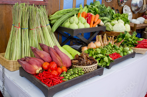 Kind of Thai vegetables set in Thai kitchen style. photo