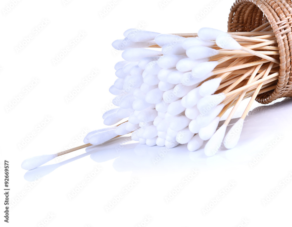 Wood, cotton buds isolated on white background Wood, cotton buds isolated on white background